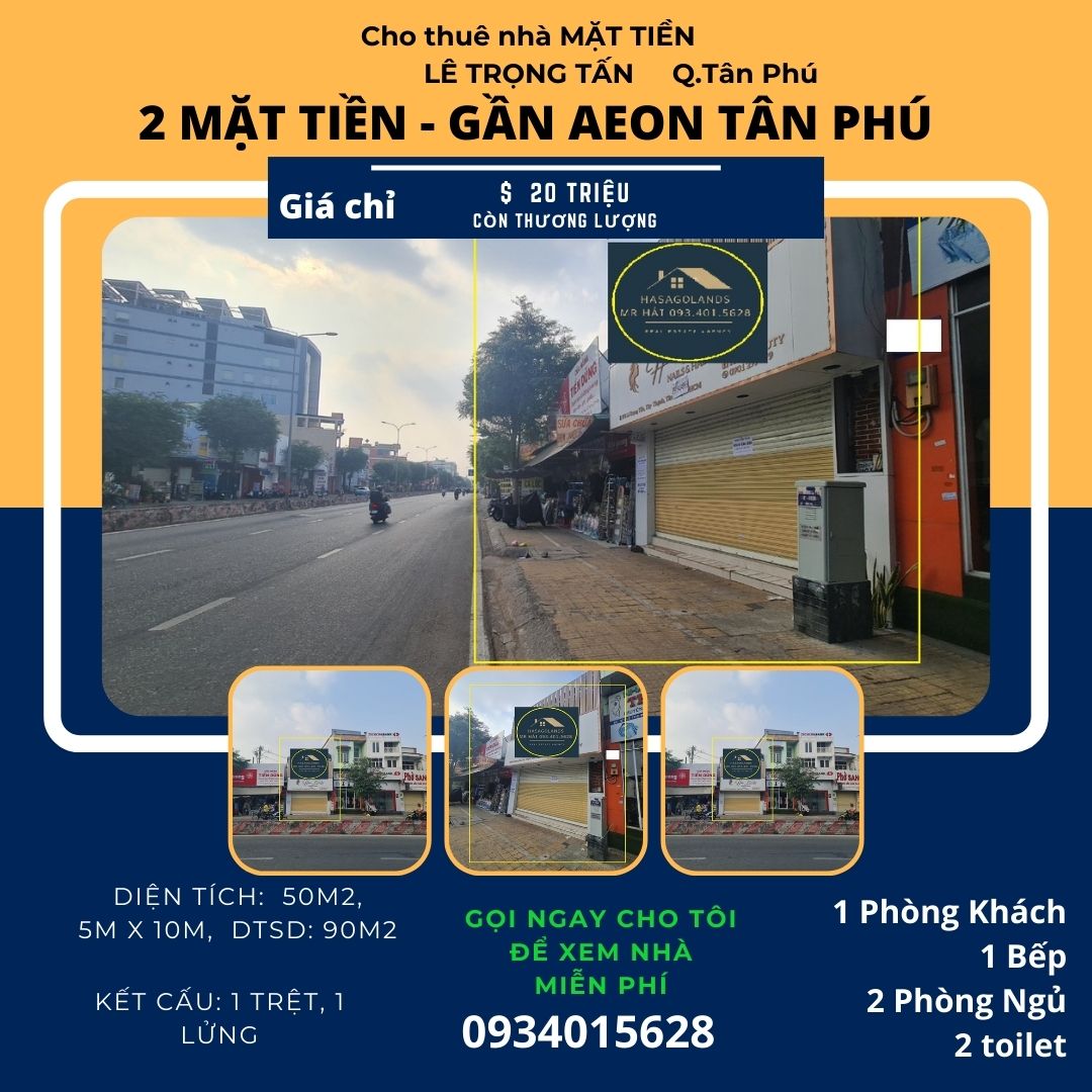 Cho thuê nhà 2 Mặt Tiền Lê Trọng Tấn 50m2, 20 triệu - NGANG 5M