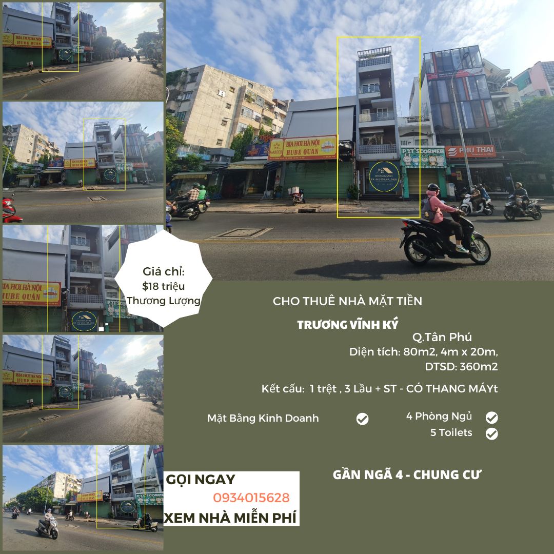 Cho thuê nhà Mặt Tiền Trương Vĩnh Ký 80m2, 3 Lầu - THANG MÁY