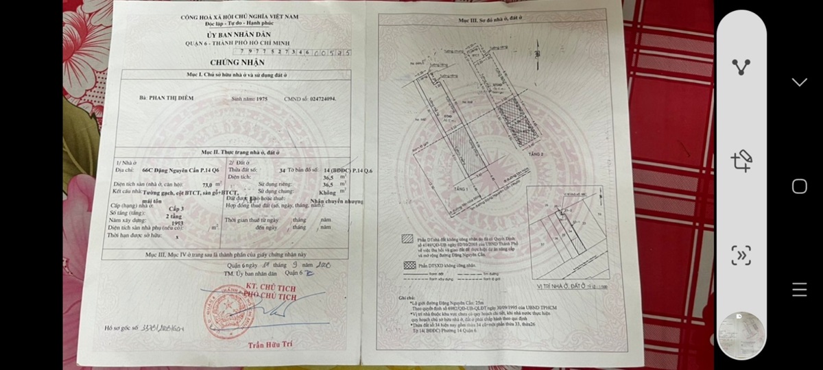 Cần bán nhà mặt tiền số 66C Đường Đặng Nguyên Cẩn, Phường 14, Quận 6, Hồ Chí Minh.