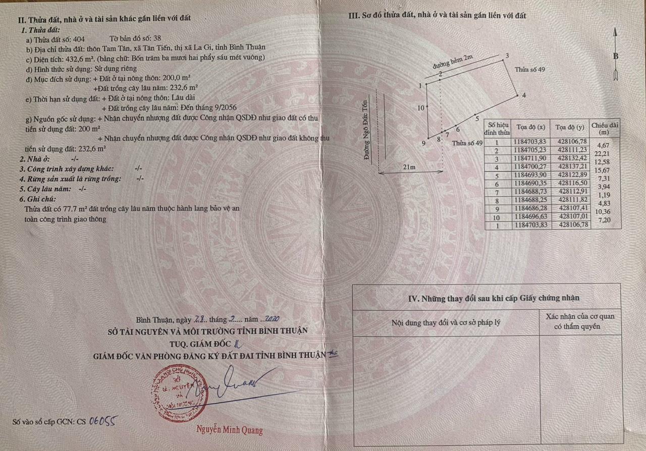 Đất đẹp – Giá Tốt CHÍNH CHỦ BÁN NHANH lô đất Mặt tiền đẹp tại thị xã Lagi , tỉnh Bình Thuận