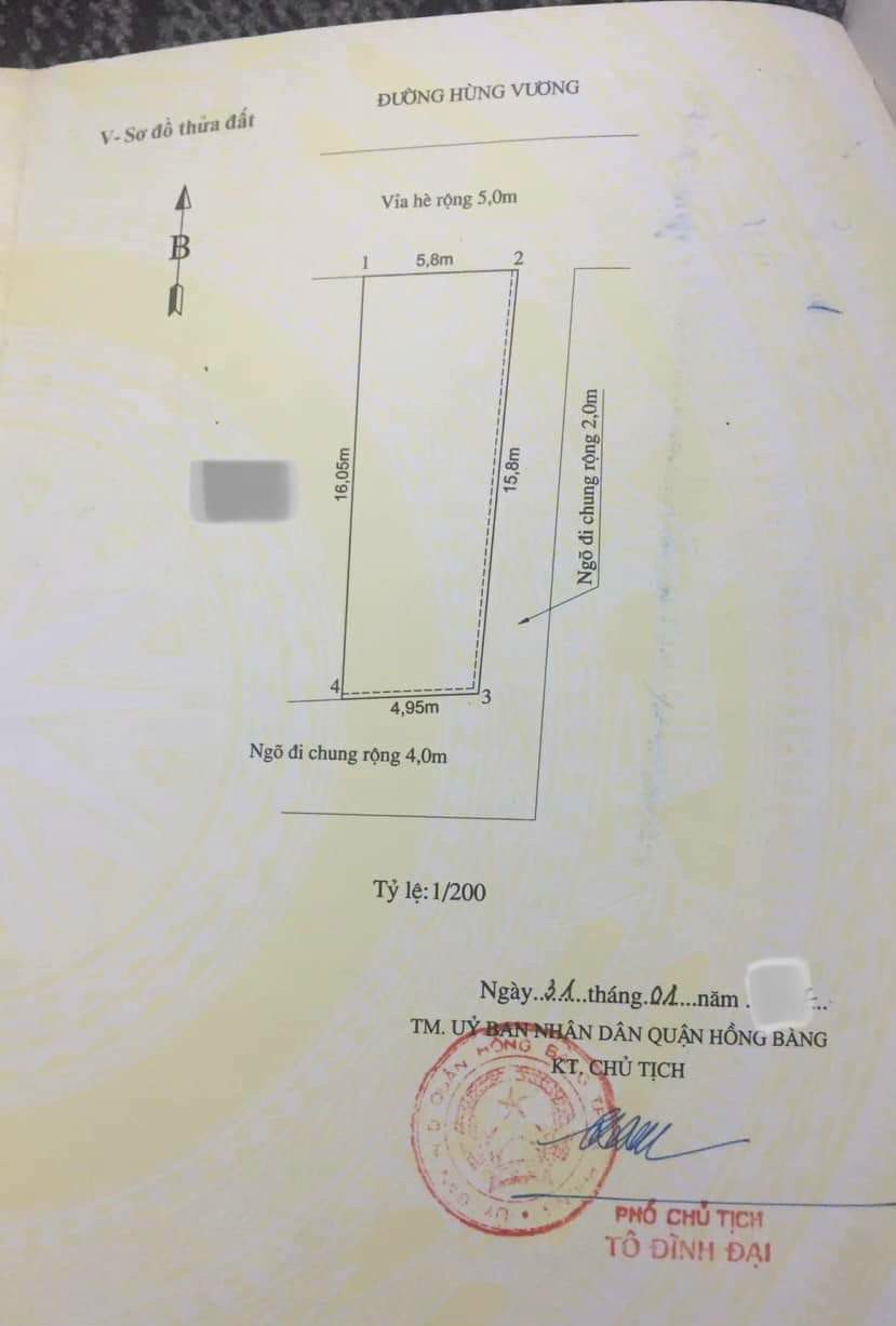 Chỉ 3,3 tỷ lô đất 85,4m2- ngang 5.8m mặt 5 cũ Hùng Vương -Sở Dầu- Hồng Bàng, Hải Phòng