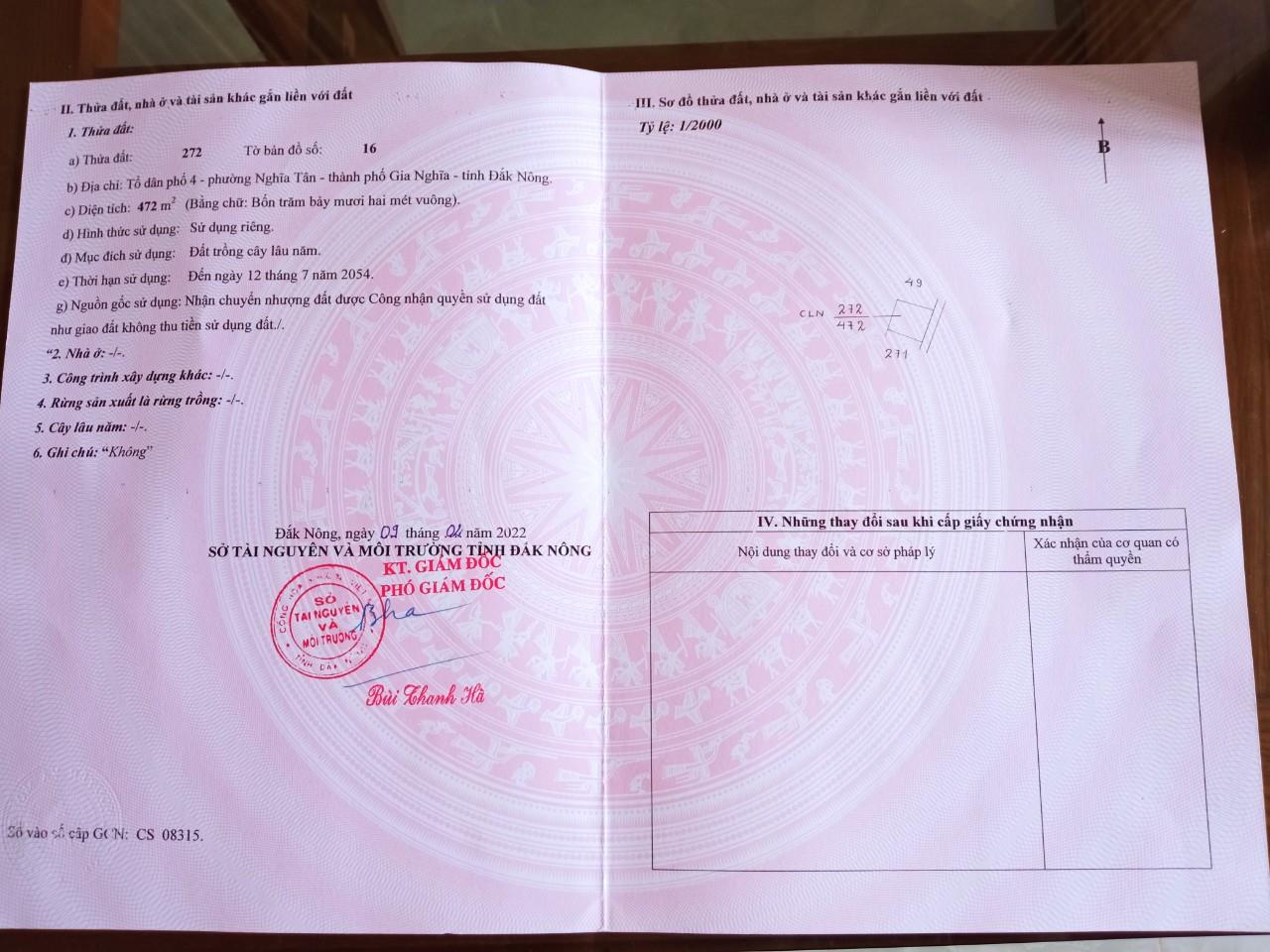 CHÍNH CHỦ CẦN BÁN Đất Mặt Đường Cách Mạng Tháng 8, Phường Nghĩa Tân, TP Gia Nghĩa, Đăk Nông