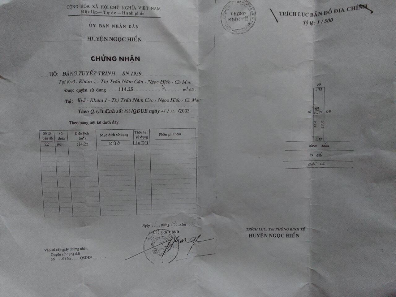 ĐẤT ĐẸP- GIÁ TỐT- Chính Chủ Bán Nhanh LÔ ĐẤT Mặt Tiền Năm Căn - Cà Mau