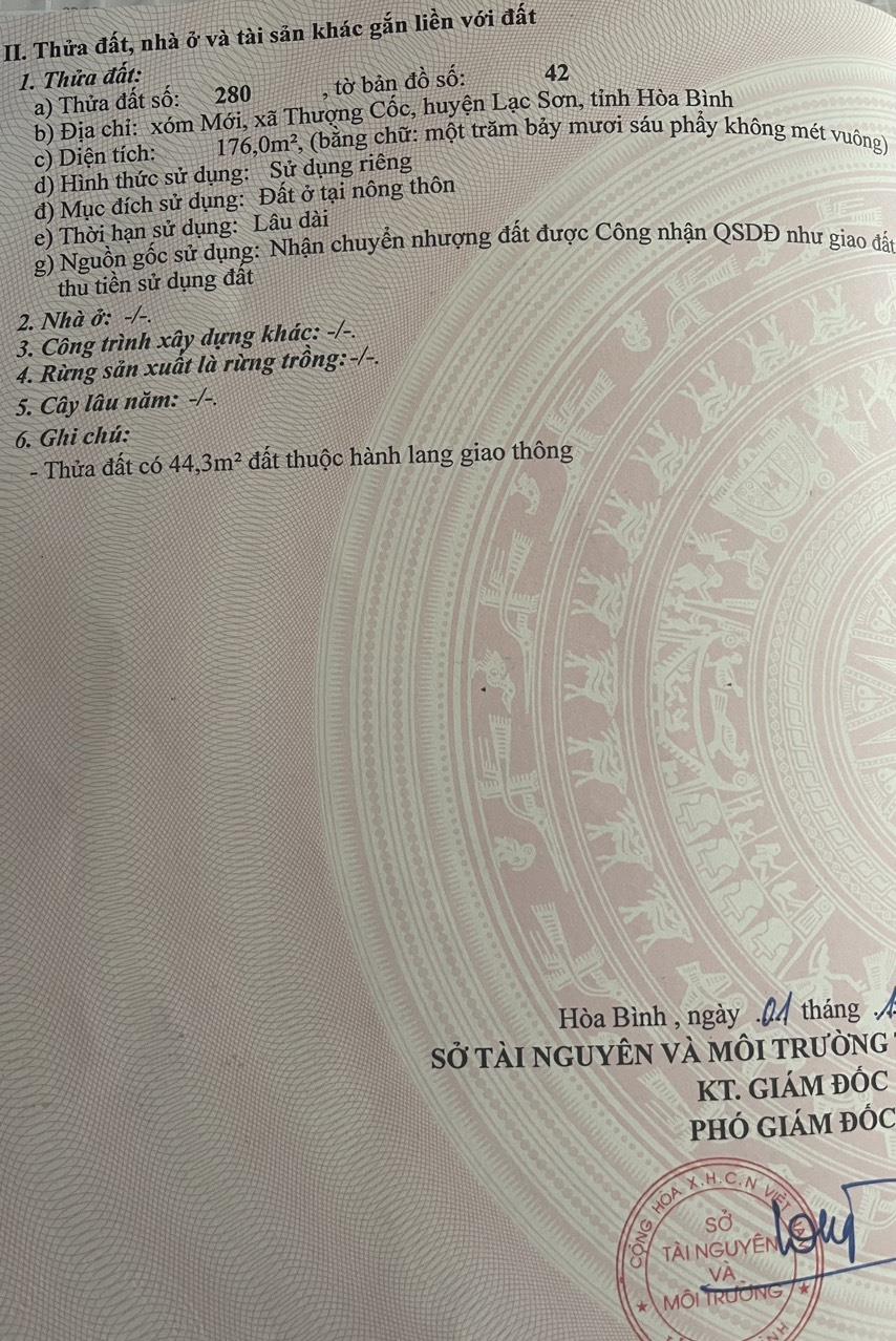 CHÍNH CHỦ Cần Bán Cắt Lỗ Nhanh Lô Đất Mặt Tiền Tại Thượng Cốc, Lạc Sơn, Hoà Bình.