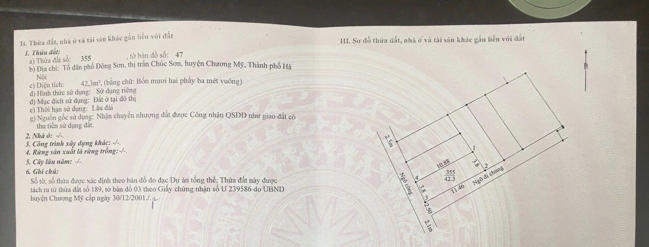 42.3m - lô góc - mặt tiền 3.8m - tt. Chúc Sơn