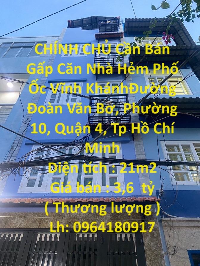 CHÍNH CHỦ Cần Bán Gấp Căn Nhà Hẻm Phố Ốc Vĩnh Khánh Ngay Trung Tâm Quận 4