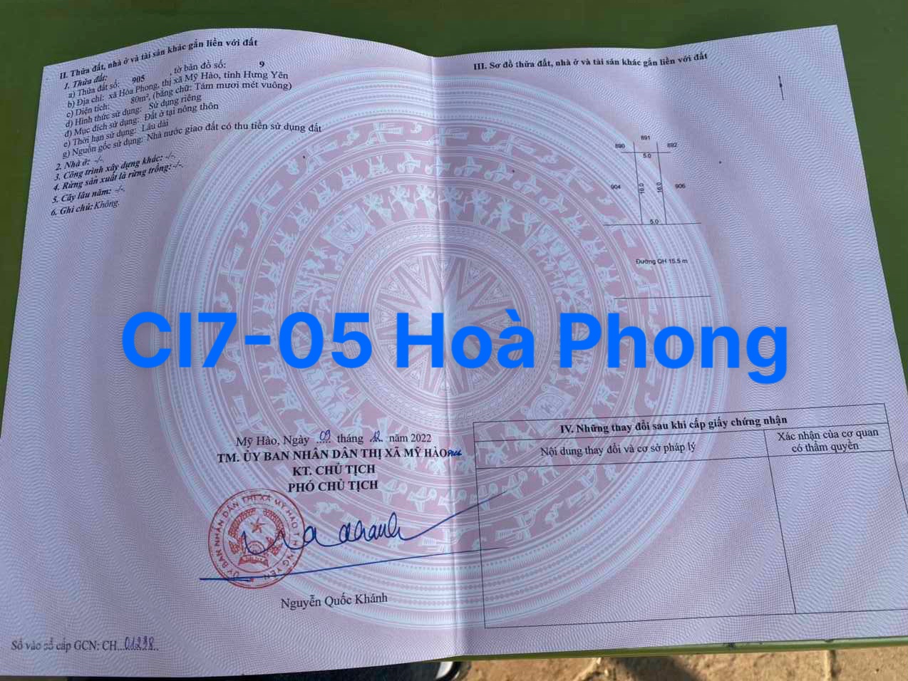 Cần bán nhanh giãn dân Hoà Phong, 80m mặt tiền 5m, Giá đang rẻ cho các nhà đầu tư, tiềm năng sinh lời cao