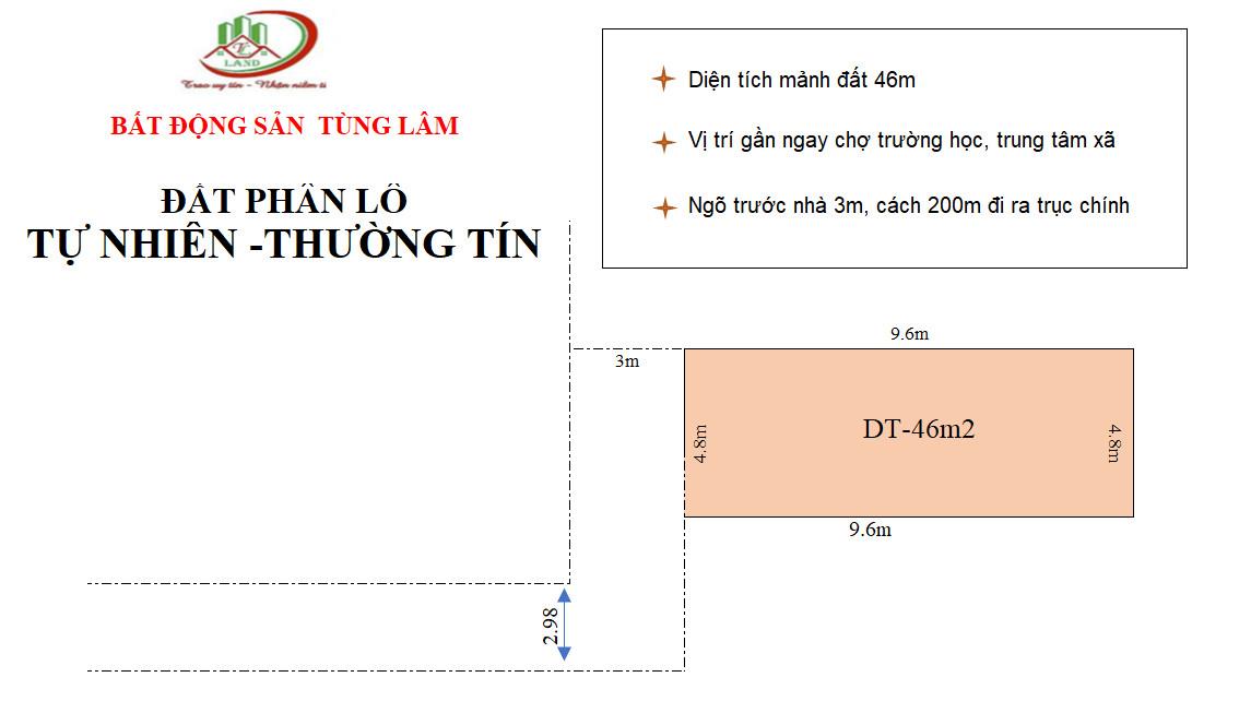 Bán mảnh đất 42m, lô góc TT Xã tự nhiên Thường Tín giá 6XX Tr/m2