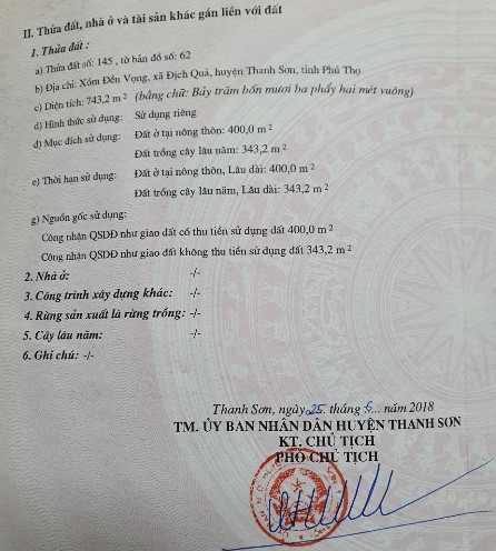 BÁN NHANH LÔ ĐẤT KHU ĐỊCH QUẢ, THANH SƠN, PHÚ THỌ - LH: 0974034189