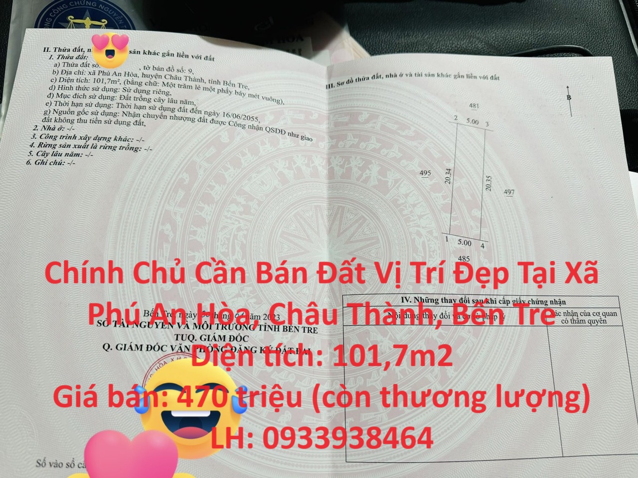 Chính Chủ Cần Bán Đất Vị Trí Đẹp Tại Xã Phú An Hòa, Châu Thành, Bến Tre