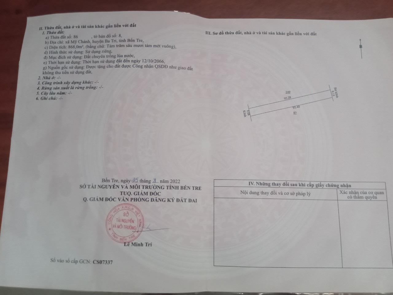 HOT HOT HOT !!! SỞ HỮU NHANH Lô Đất Tại Mỹ Hoà - Ba Tri - Bến Tre