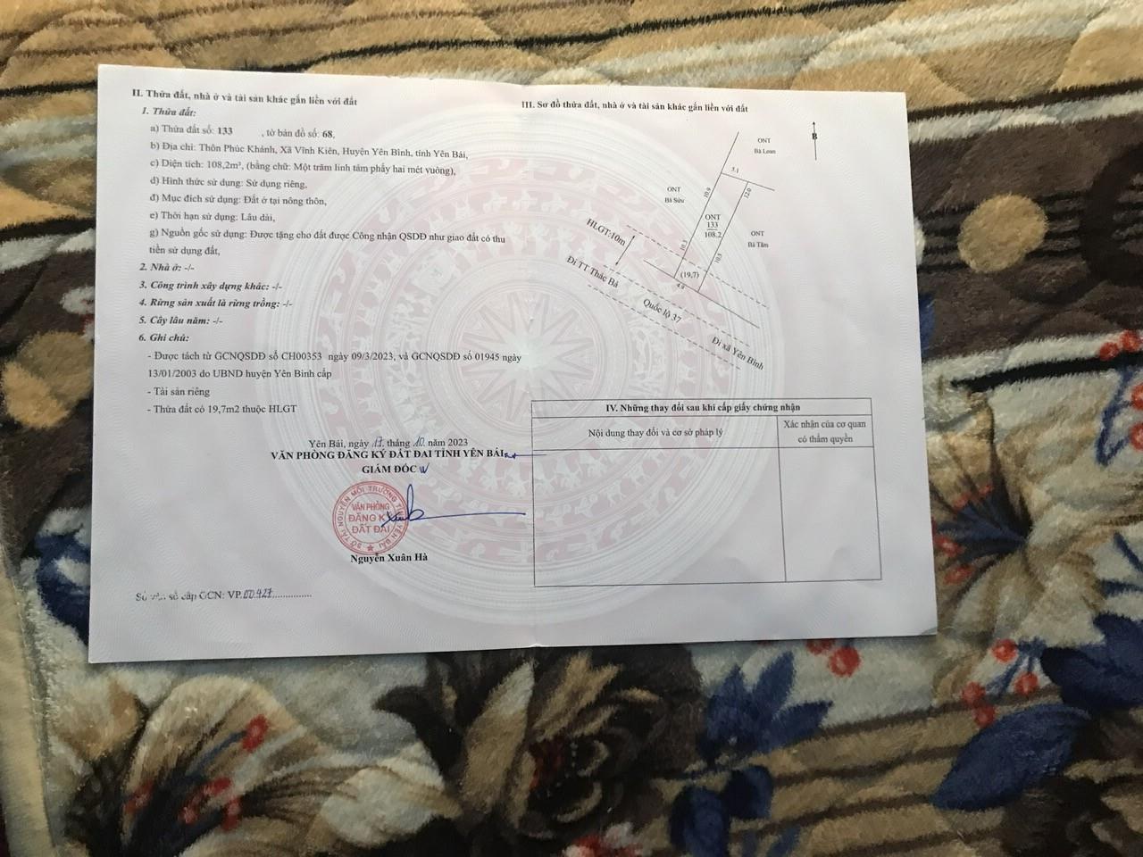 CHÍNH CHỦ Cần Bán Nhanh Lô Đất Đẹp Tại Xã Vĩnh Kiên, Yên Bình, Yên Bái