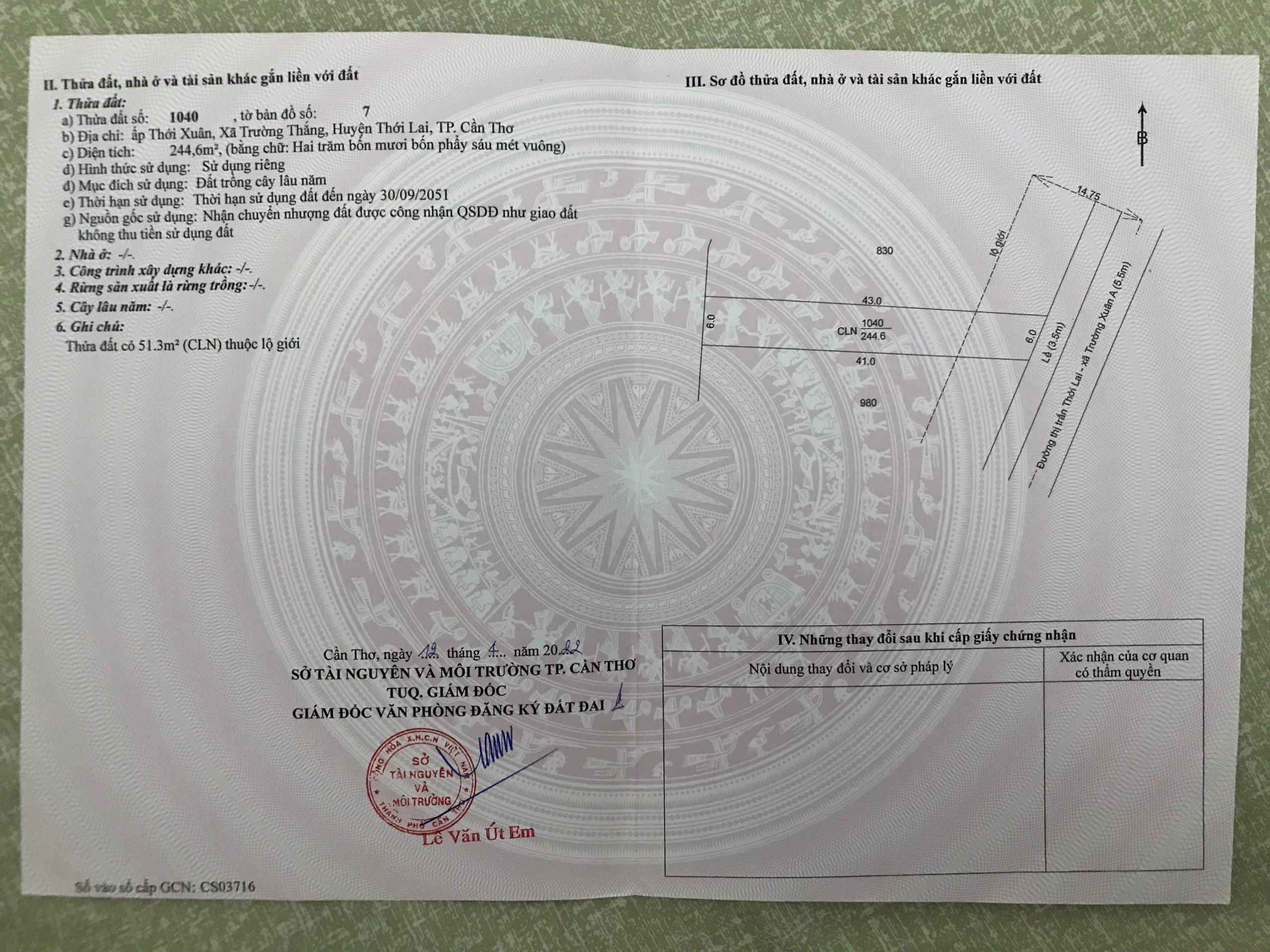 Bán đất tại khu thương mại Trường Thắng ,Thới Lai ,Cần Thơ