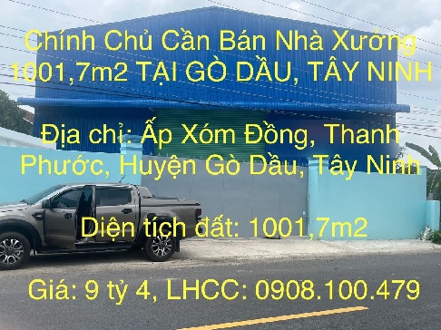Chính Chủ Cần Bán Nhà Xưởng 1001,7m2 TẠI GÒ DẦU, TÂY NINH