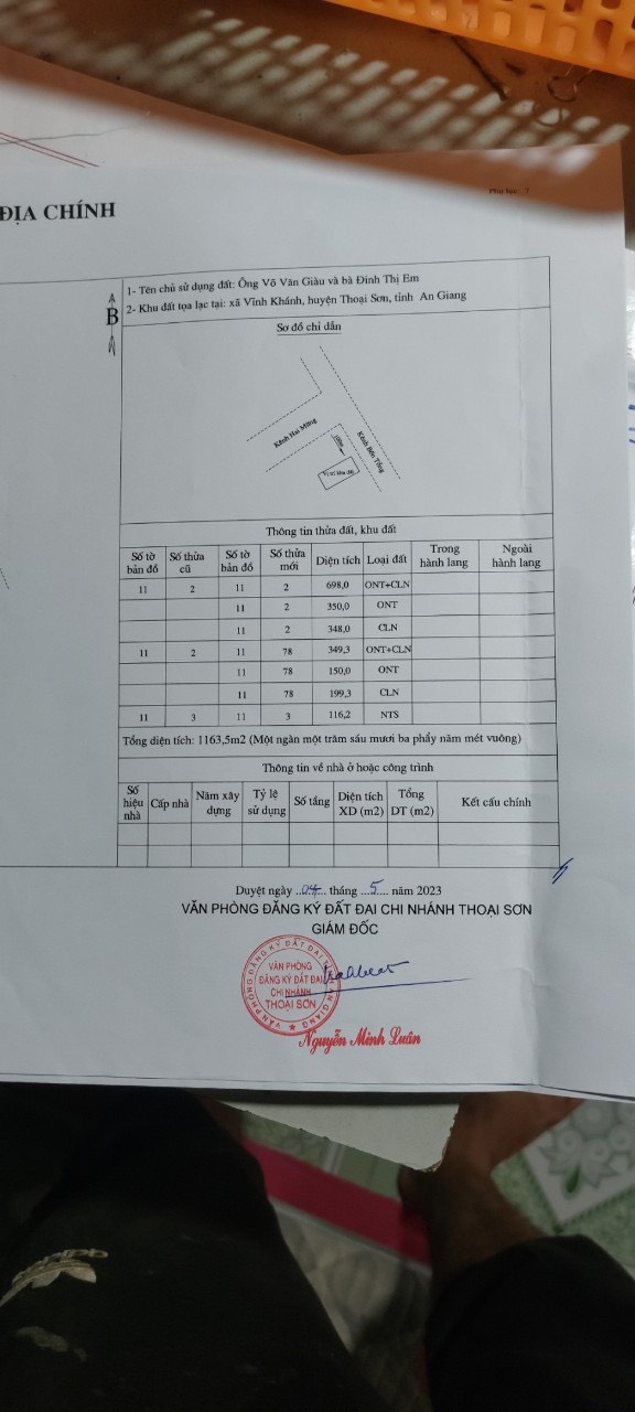 CHÍNH CHỦ BÁN GẤP LÔ ĐẤT Đường Kênh Bốn Tổng Thoại Sơn, An Giang