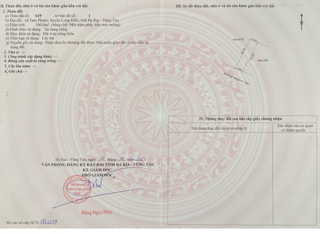 Đất nền thổ cư cực rẻ tại Tam Phước, Long Điền, BRVT