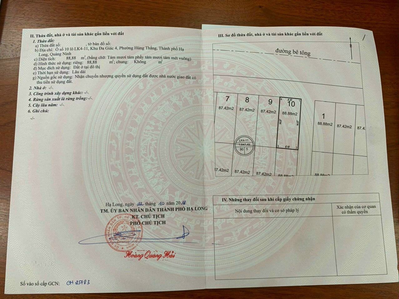 Hot Hot. Hàng hiếm, bán cắt lỗ lô đất nền còn sót lại, Lô áp vườn hoa khu đa giác - Bim Hùng Thắng, Hạ Long. Nhanh