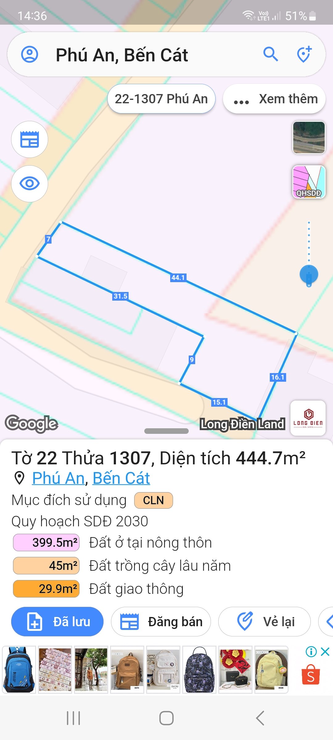 Cần bán lô đất nở hậu, vị trí đắc địa tại xã Phú An, thị Xã Bến Cát<,Bình Dương