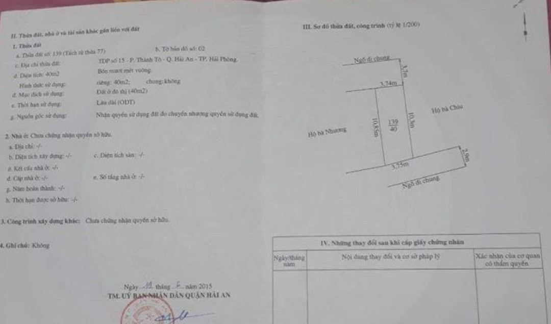 Bán nhà mặt ngõ Ngô Gia Tư, ô.tô đỗ cửa, 40m 3 tầng GIÁ 2.5 tỉ phía chợ Cát Bi