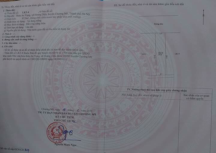 CÒN DUY NHẤT 3 LÔ ĐẤT ĐẤU GIÁ THÔN AN VỌNG XÃ HOÀNG DIỆU CHƯƠNG MỸ.