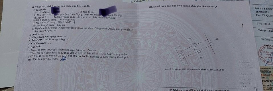 Hơn 1 tỷ lô đất ngay trục chính Biên Giang, Hà Đông. Diện tích: 42m Ô TÔ cách đất 30m