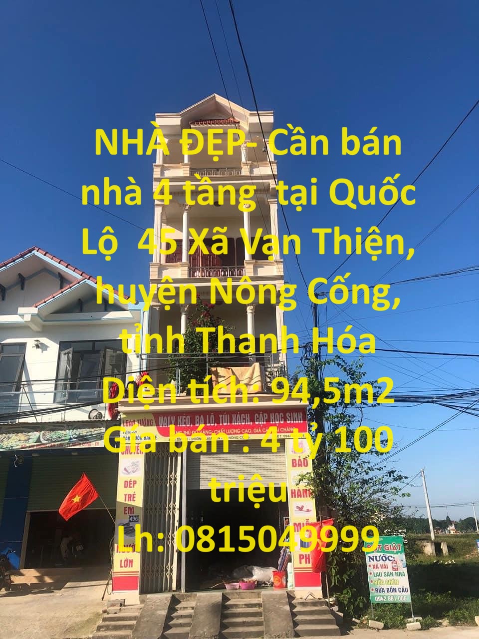 NHÀ ĐẸP- Cần bán nhà 4 tầng tại Quốc Lộ 45 Xã Vạn Thiện, huyện Nông Cống, tỉnh Thanh Hóa