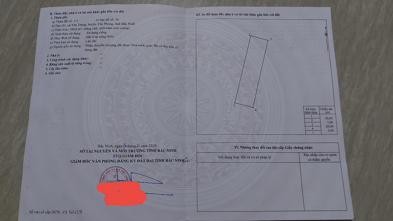 CẦN BÁN LÔ ĐẤT Ở XÃ YÊN TRUNG, HUYỆN YÊN PHONG, TỈNH BẮC NINH