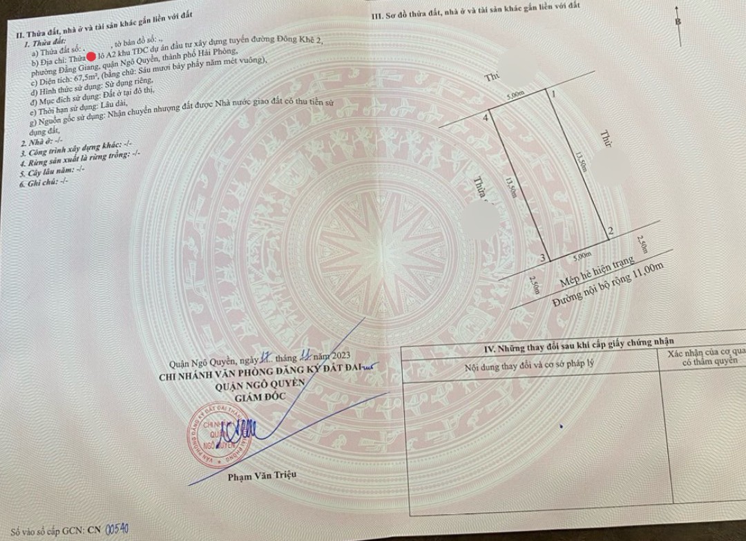 Bán đất số 44 Tái định cư Cây Đa, diện tích 67.5m MT5m giá 79 tr/m ~ 5.3 tỉ