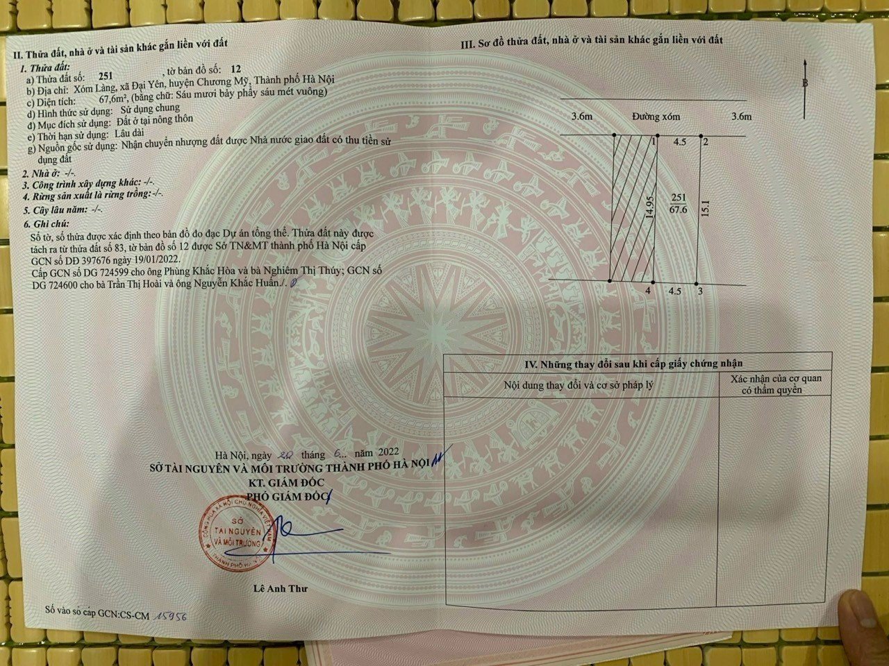 LÔ ĐẤT ĐẸP NHẤT NHÌ GIÁ RẺ TẠI ĐẠI YÊN-CHƯƠNG MỸ - diện tích:67,6m2 full thổ cư