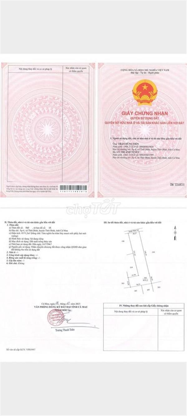 Chính Chủ Cần Bán Gấp Đất Vuông Nuôi Tôm Tại Xã Thới Bình, Huyện Thới Bình, Cà Mau