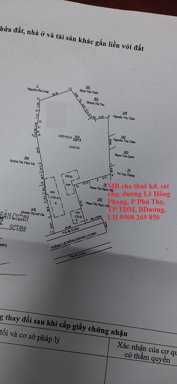 * CHÍNH CHỦ CẦN CHO THUÊ MẶT BẰNG ĐƯỜNG LÊ HỒNG PHONG - TP THỦ DẦU MỘT - BÌNH DƯƠNG *