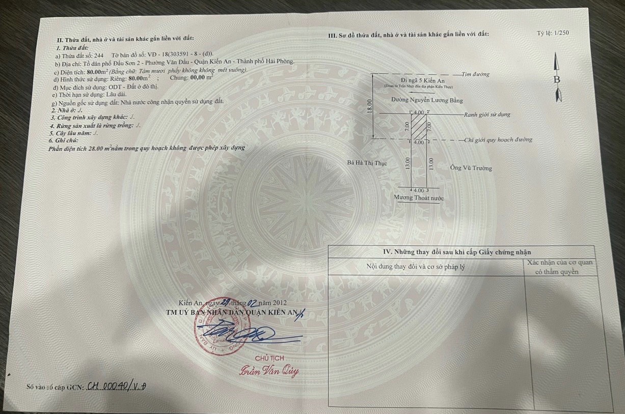 Chính chủ cần bán gấp lô đất mặt đường Nguyễn Lương Bằng, Kiến An, Hải Phòng.