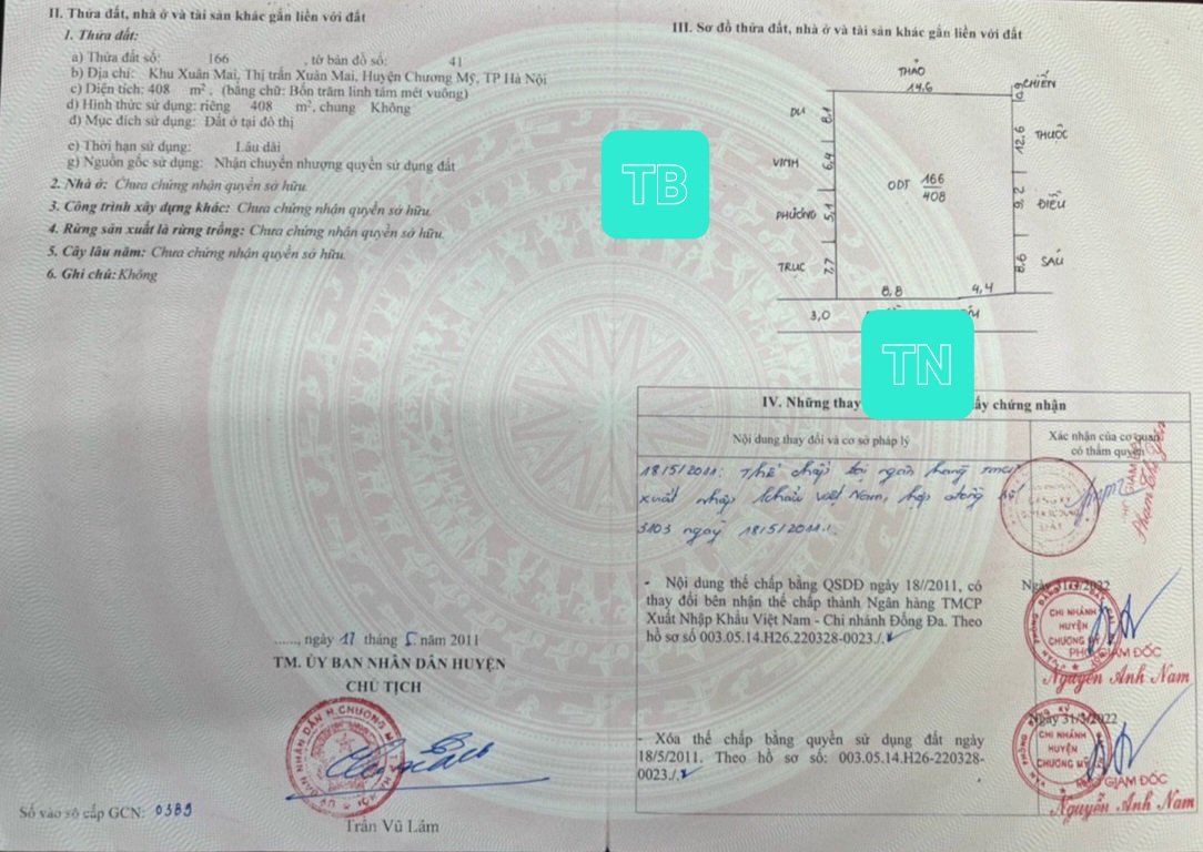 - Bán 408m² full thổ cư đất khu phố Xuân Mai Thị trấn Xuân Mai, Chương Mỹ, HN - Đất cách Tỉnh Lộ 412B chỉ 30m, cách