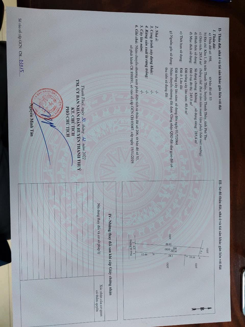 HOT !!! ĐẤT Chính Chủ - Giá Tốt - Bán Nhanh Lô Đất tại đất K1-thị trấn Thanh Thuỷ,Phú Thọ.