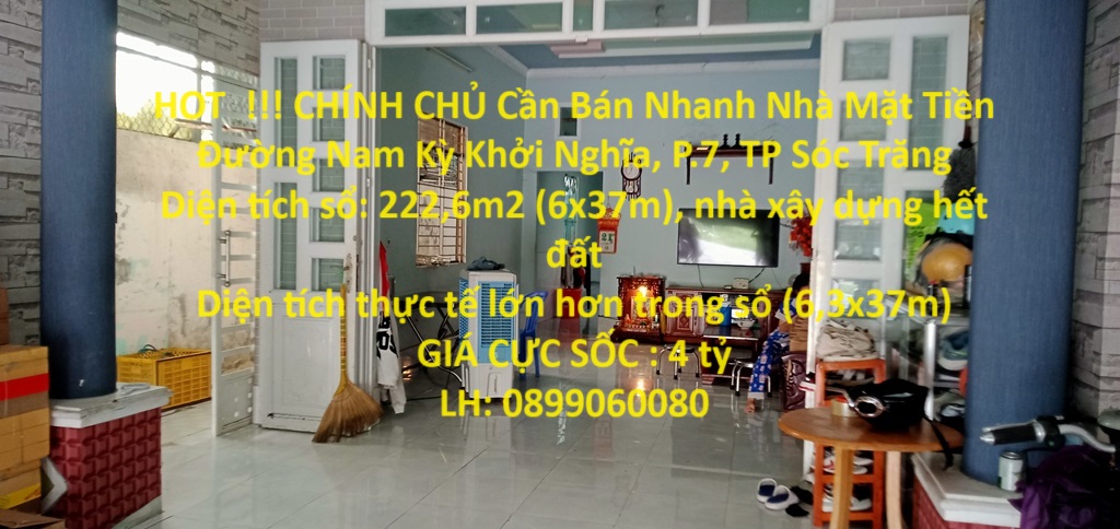 HOT !!! CHÍNH CHỦ Cần Bán Nhanh Nhà Mặt Tiền Đường Nam Kỳ Khởi Nghĩa, P.7, TP Sóc Trăng