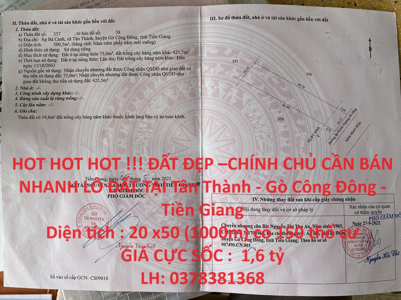 HOT HOT HOT !!! ĐẤT ĐẸP –CHÍNH CHỦ CẦN BÁN NHANH LÔ ĐẤT TẠI Tân Thành - Gò Công Đông - Tiền Giang