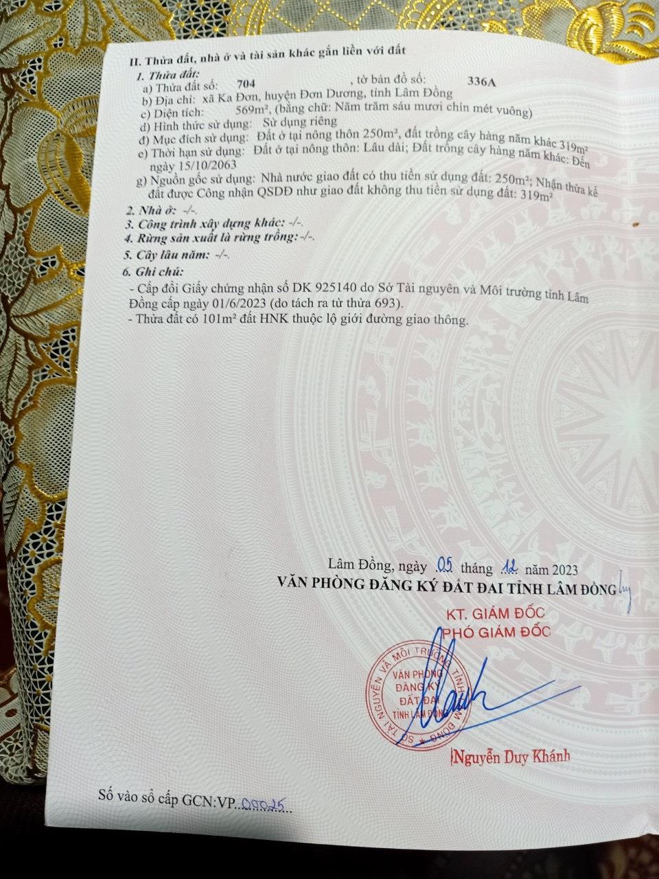 ĐẤT ĐẸP – GIÁ TỐT - Chính Chủ Cần Bán Lô Đất tại Xã Ka Đơn, H. Đơn Dương, T. Lâm Đồng