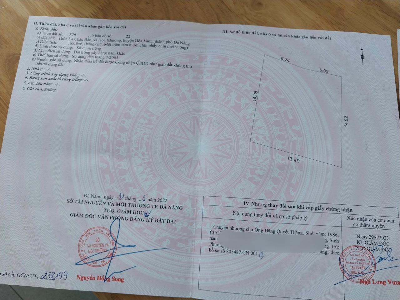 Do Cần Tiền Cho Con Đi Du Học Bán Gấp Lô ĐẤT Tại Xã Hoà Khương, Hoà Vang, Tp Đà Nẵng