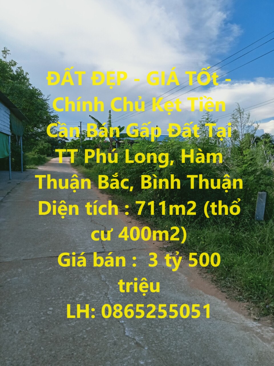 ĐẤT ĐẸP - GIÁ TỐt - Chính Chủ Kẹt Tiền Cần Bán Gấp Đất Tại TT Phú Long, Hàm Thuận Bắc, Bình Thuận