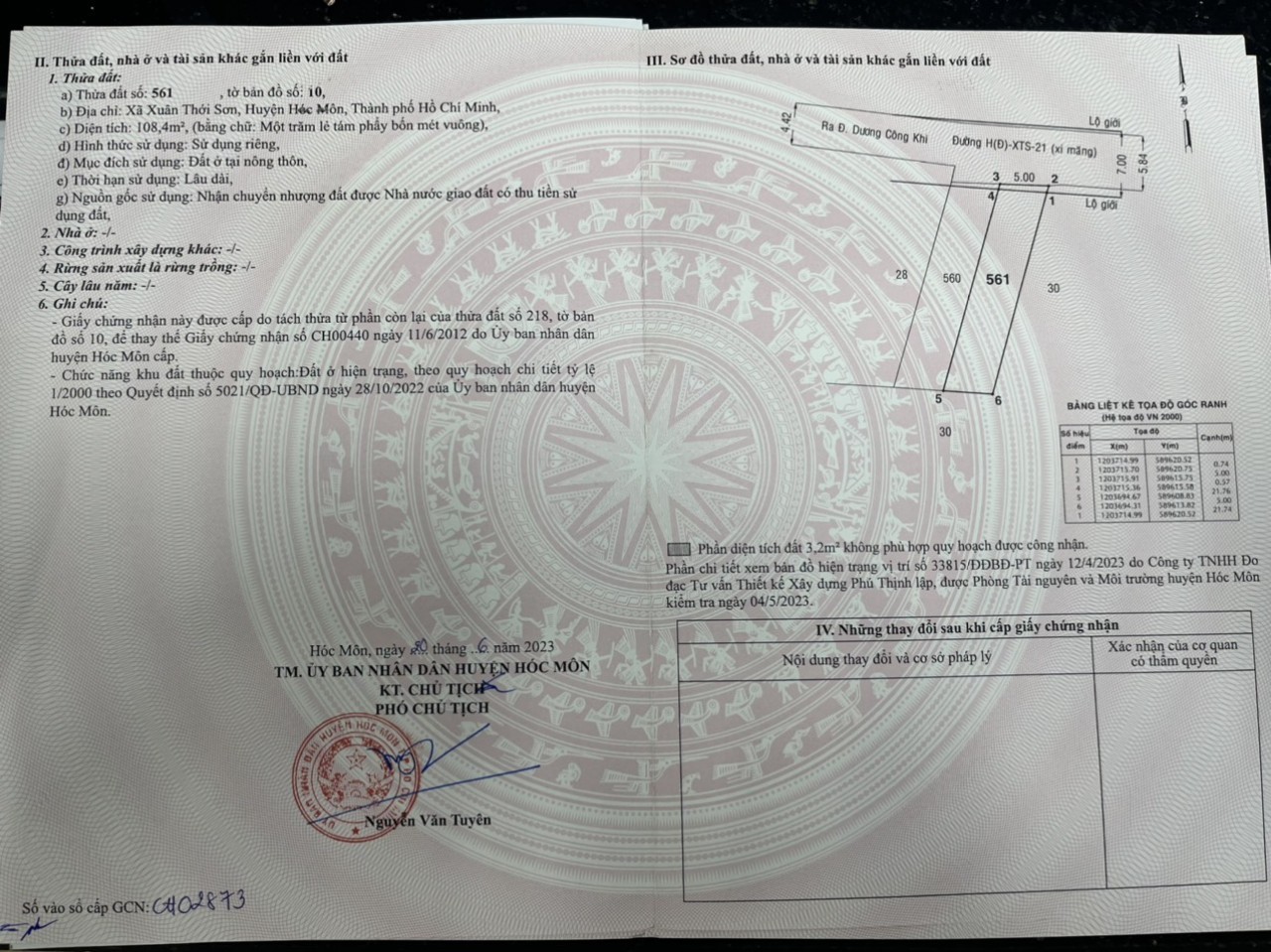 Chính chủ Bán Lô Đất Xuân Thới Sơn Hócmon Thổ Cư 5*23m 2 tỷ 500