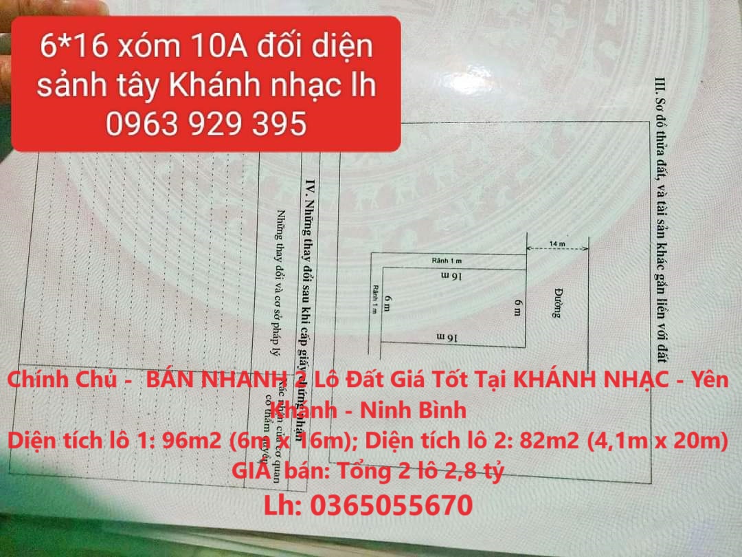 Chính Chủ - BÁN NHANH 2 Lô Đất Giá Tốt Tại KHÁNH NHẠC - Yên Khánh - Ninh Bình