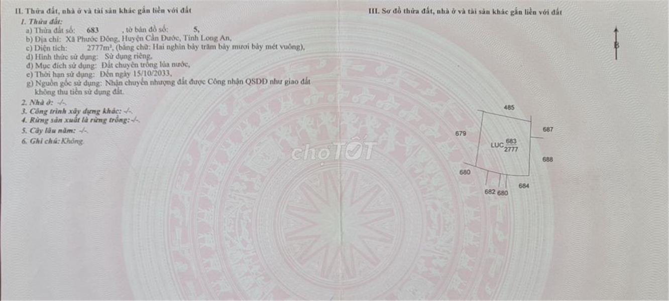 BÁN GẤP Đất Mặt Tiền Đường ĐT 826B, Xã Phước Đông, Huyện Cần Đước, Long An