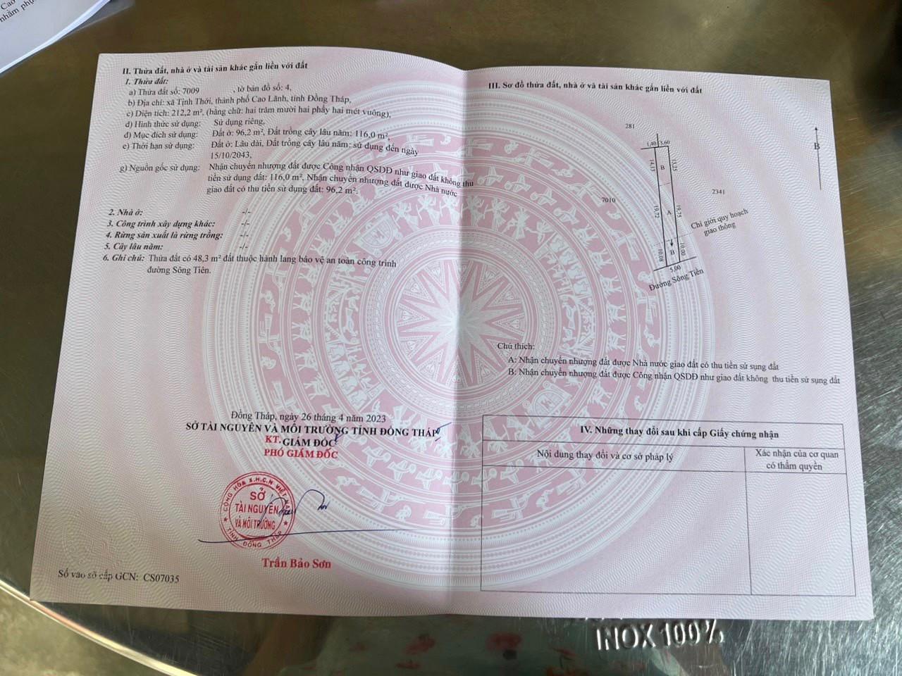 Đất Đẹp - Giá Tốt - Bán Lô Đất Vị Trí Tại đường sông Tiên, xã Tịnh Thới, TP Cao Lãnh, Đồng Tháp