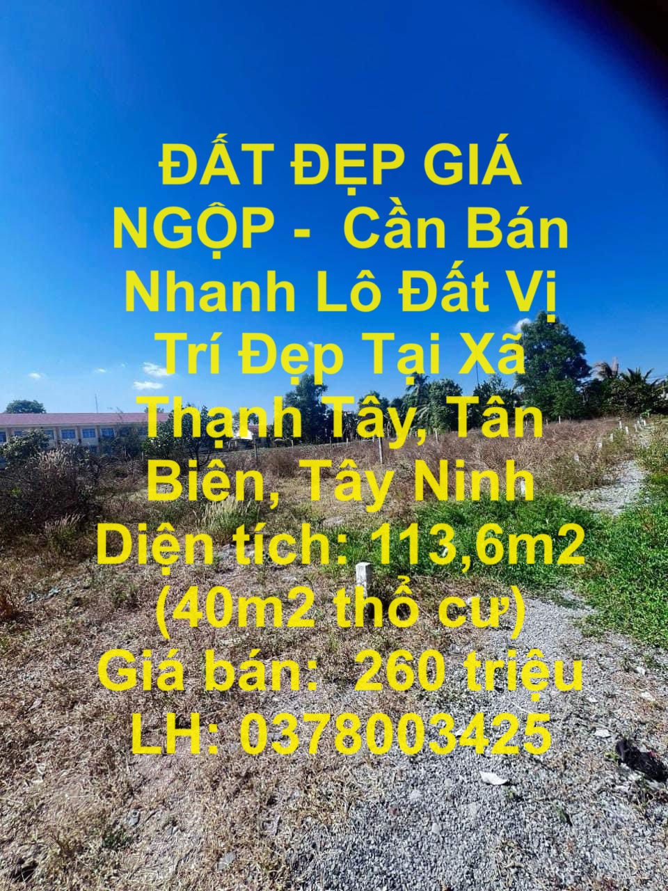 ĐẤT ĐẸP GIÁ NGỘP - Cần Bán Nhanh Lô Đất Vị Trí Đẹp Tại Xã Thạnh Tây, Tân Biên, Tây Ninh