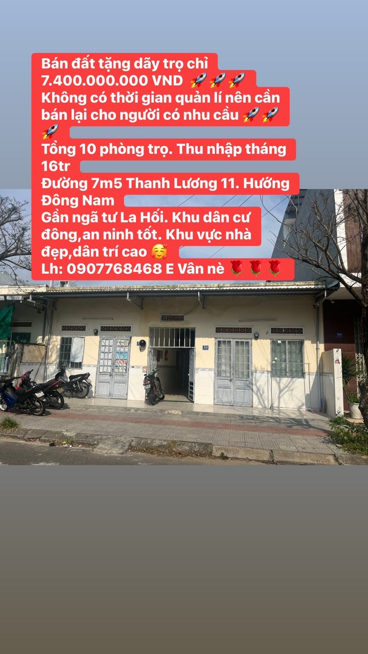 BÁN MẶT TIỀN TẶNG 10 PHÒNG TRỌ ĐƯỜNG THANH LƯƠNG 11 , PHƯỜNG HÒA XUÂN , CẨM LỆ , ĐÀ NẴNG