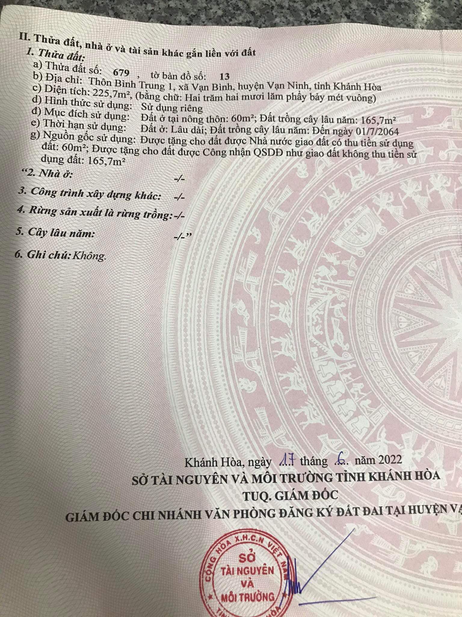 ĐÂT CHÍNH CHỦ KHÔNG QUA TRUNG GIAN - Vạn Bình, Vạn Ninh, Khánh Hoà