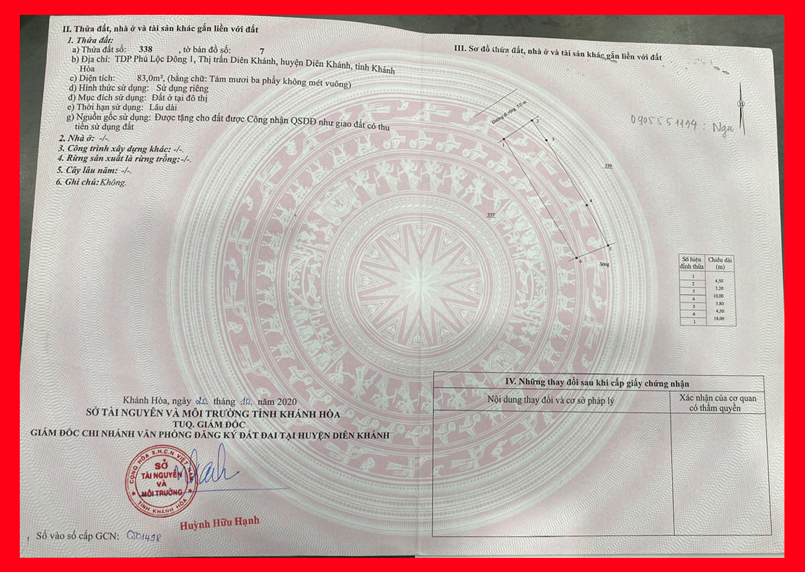 Giá 12,2 tr/ m2 có ngay nhà thị trấn Diên Khánh, đường thông 5m, sau nhà là bờ kè thông ra sông mát mẻ, 83m2 thổ cư