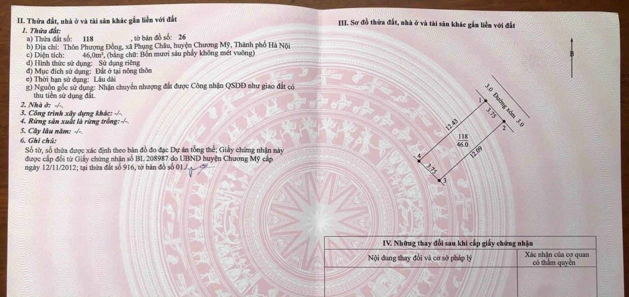 CC bán 46m2 tk4, Phượng Đồng, Phụng Châu Chương Mỹ Đường ô tô thông,