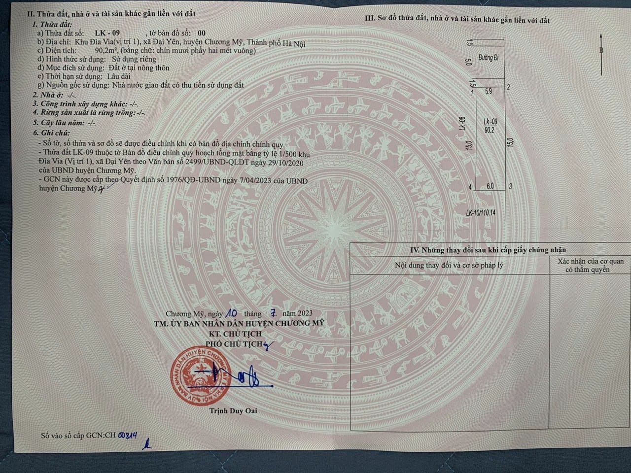 Đất ĐẤU GIÁ ĐẠI YÊN 90M2, MT 5.9m, tk5, nở hậu 6m, giá đầu tư chưa đến 2 tỷ, ô tô vào.