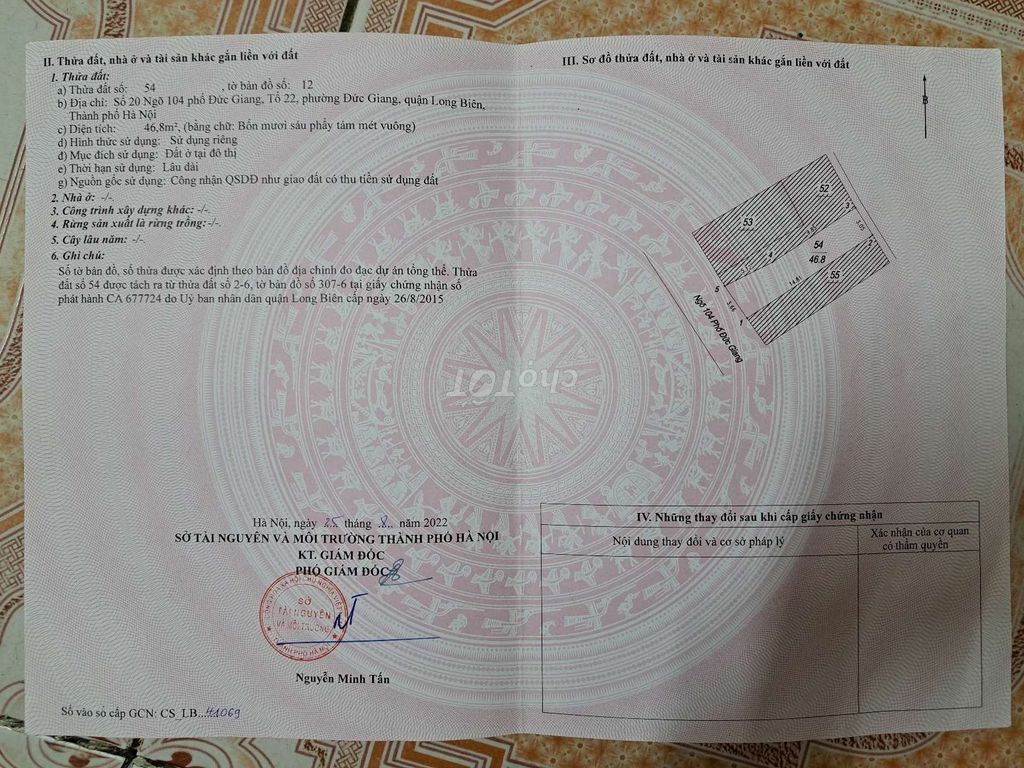 CHÍNH CHỦ CẦN BÁN ĐẤT TẠI ĐỨC GIANG, LONG BIÊN.